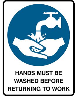 HANDS MUST BE WASHED BEFORE RETURNING TO WORK