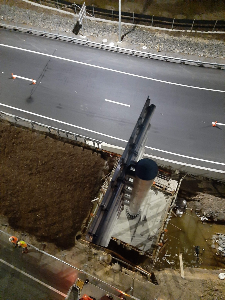 A birds eye shot of the post supporting one of the signs.